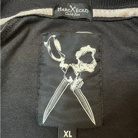 Marc Ecko Men's Size XL Black/Gray Cut & Sew Zip Front Baseball Pinstripe Jacket - Picture 3 of 6